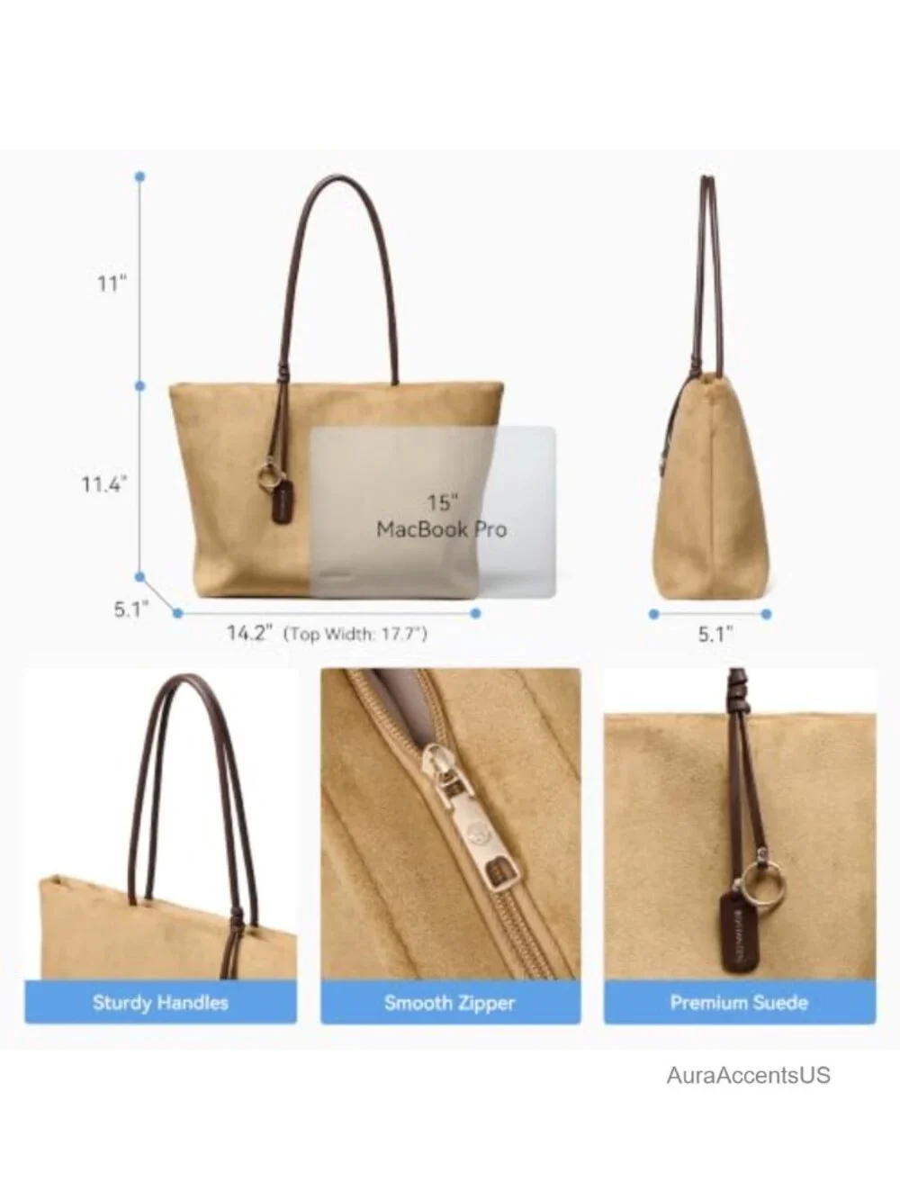 Faux Suede Slouchy Work Tote Bag Large Lightweight Handbag for Women